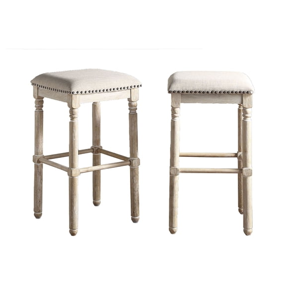 Arnhem Wood Upholstered Bar Stools, Set of 2, Tan