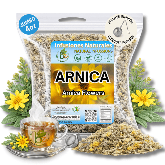 Arnica Flor Herbal Tea 4 oz (113g) Loose Leaf + Stainless Steel Tea Infuser 100% Natural Caffeine-Free, Non-GMO, Gluten-Free, Vegan Wildcrafted from Mexico Te Con Infusor, by BexpertsUSA