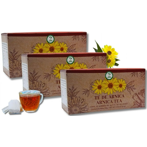 Arnica Te 100% Natural, Vegan 25 Arnica Tea Bags (3 Pack, 75 Total) Made in Mexico Herbal Infusion Caffeine-Free, Non-GMO by High Supreme