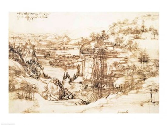 Arno Landscape 5th August 1473 Canvas Art - Leonardo Da Vinci (24 x 18)