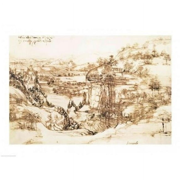 Arno Landscape 5th August 1473 Poster Print by Leonardo Da Vinci - 36 x 24 in. - Large