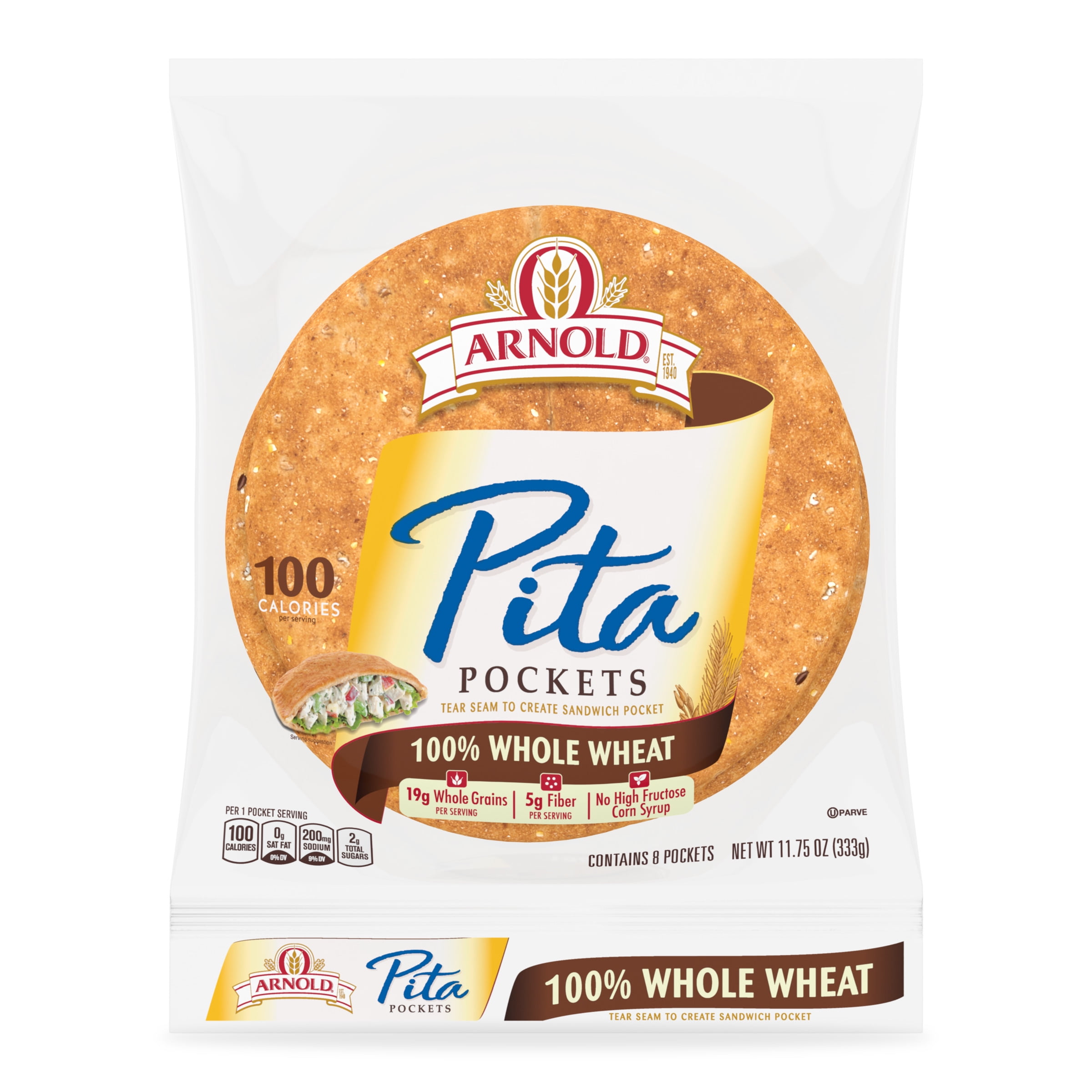Arnold 100 Whole Wheat Pita Pocket Thins, 8 count, 11.75 oz