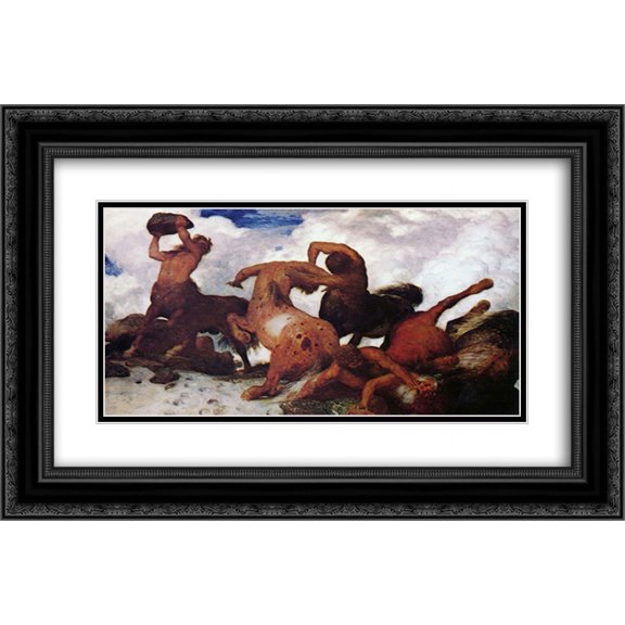 Arnold Bocklin 2x Matted 24x16 Black Ornate Framed Art Print 'Centaurs'