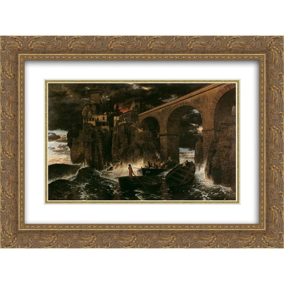 Arnold Bocklin 2x Matted 24x18 Gold Ornate Framed Art Print 'Attack by Pirates'