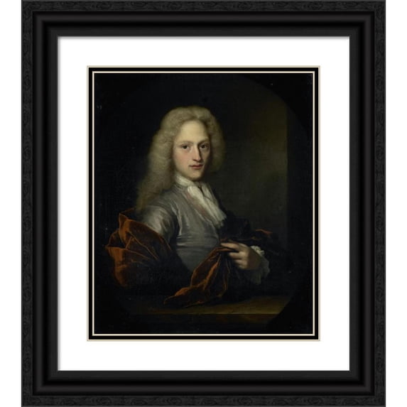 Arnold Boonen 15x17 Black Ornate Wood Framed Double Matted Museum Art Print Titled - Portrait of a Man (1690 - 1729)