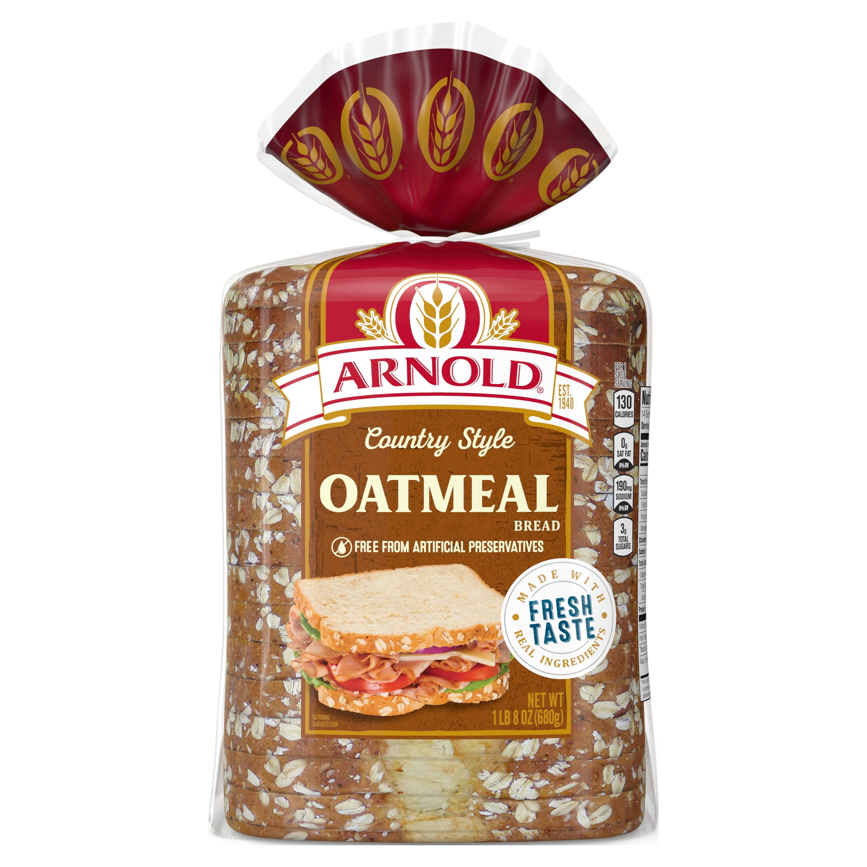Arnold Country Oatmeal Bread, Hearty Texture & Flavor, 24 oz