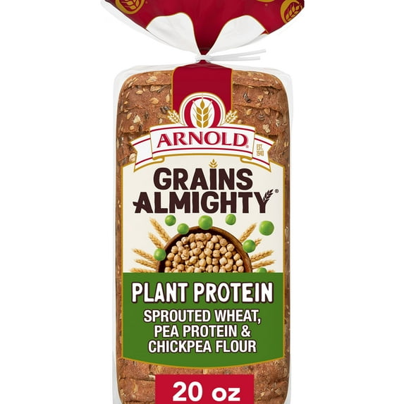 Arnold Grains Almighty Plant Protein Bread, 20 oz, Whole Grains Thin Sliced Protein Bread, Bag