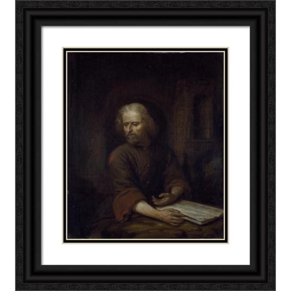 Arnold Houbraken 20x23 Black Ornate Framed Double Matted Museum Art Print Titled: St. Jerome (Late 17th-Early 18th Century)