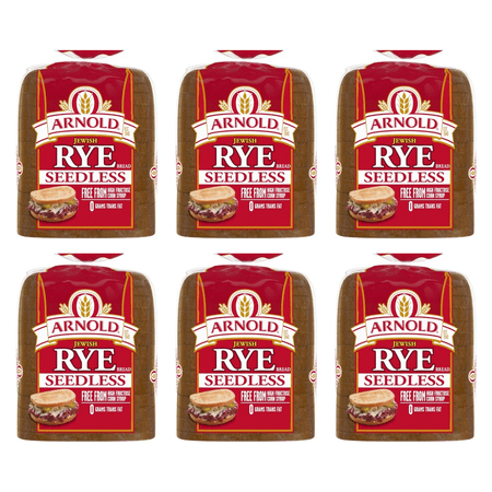 Arnold Jewish Rye Bread, Seedless, 16 oz (Pack of 6)
