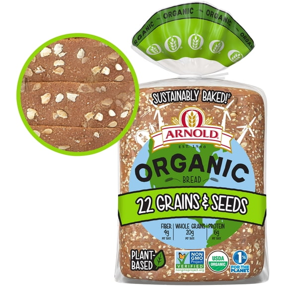 Arnold Organic 22 Whole Grains and Seeds Organic Bread Loaf, 27 oz (Pack of 2)