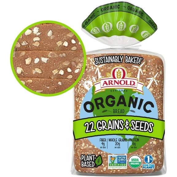 Arnold Organic 22 Whole Grains and Seeds Organic Bread Loaf, 27 oz (Pack of 6)