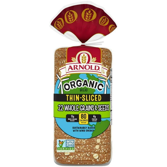 Arnold Organic Thin-Sliced 22 Grains & Seeds Bread, Non-GMO Organic Bread, 20 oz (Pack of 4)