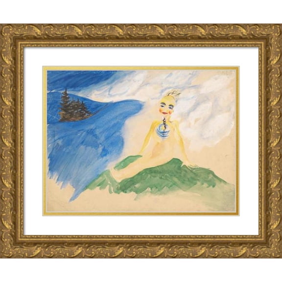 Arnold Peter Weisz-Kubínčan 14x11 Gold Ornate Wood Frame and Double Matted Museum Art Print Titled - Fairy Tale Motif (1935-1944)