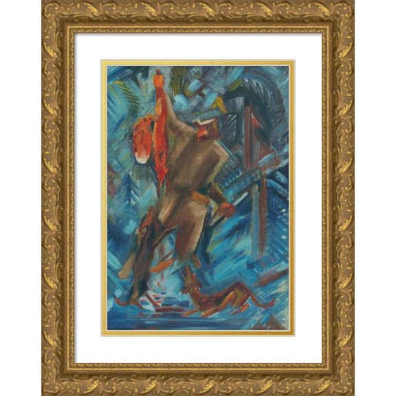 Arnold Peter Weisz-Kubínčan 14x18 Gold Ornate Wood Frame and Double Matted Museum Art Print Titled - Hunter with a Fox in His Hand (1940)