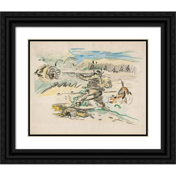 Arnold Peter Weisz-Kubínčan 18x15 Black Ornate Wood Framed Double Matted Museum Art Print Titled - Shooting Huntsman (1940)