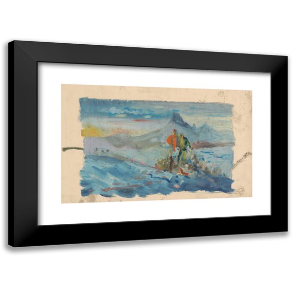 Arnold Peter Weisz-Kubínčan 24x16 Black Modern Framed Museum Art Print Titled - Hunters in a Landscape (1940-1944)