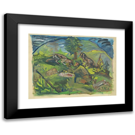 Arnold Peter Weisz-Kubínčan 24x19 Black Modern Framed Museum Art Print Titled - Hunting Motif (1940-1943)