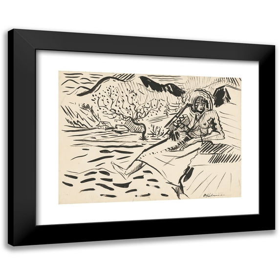 Arnold Peter Weisz-Kubínčan 24x19 Black Modern Framed Museum Art Print Titled - Seated Woman in a Landscape