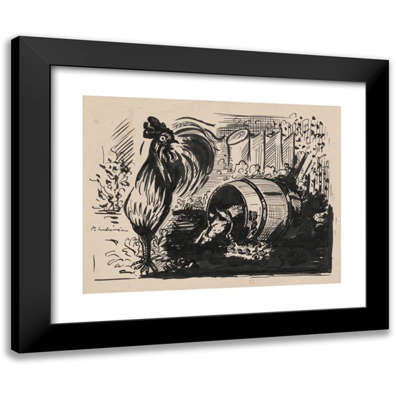 Arnold Peter Weisz-Kubínčan 24x19 Black Modern Framed Museum Art Print Titled - The Cock and the Dog