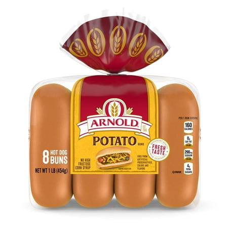 Arnold Potato Buns, 8 count, Hot Dog Buns, 16 oz Bag (Pack of 2)