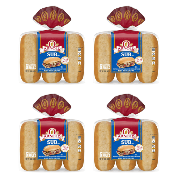 Arnold Premium Sub Rolls, 6 Count, 15 oz Box (Pack of 4)