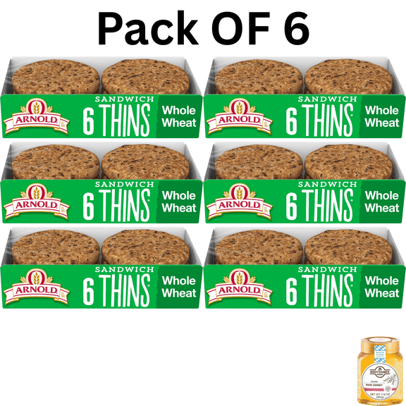 Arnold Sandwich Thins Whole Wheat Rolls, 6 count, Pre-sliced Sandwich Thins, 12 oz
