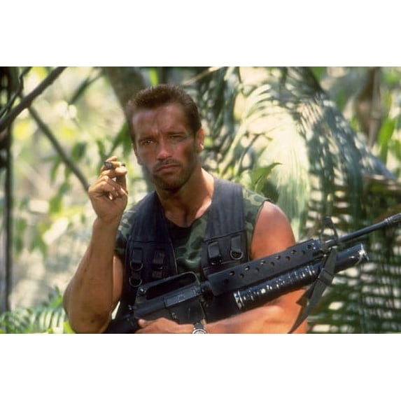 Arnold Schwarzenegger Predator With Machine Gun and Cigar Cool Icon ...