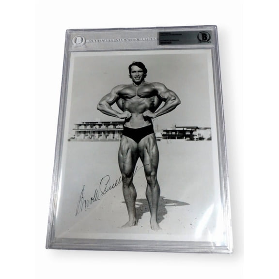 Arnold Schwarzenegger Signed Autographed 8X10 Photo Vintage Beach Pose BAS 9025
