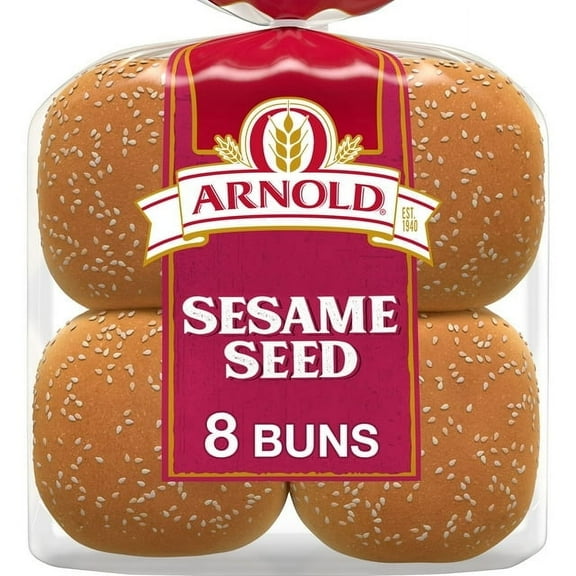 Arnold Sesame Seed Buns 8 count, White Hamburger Buns 16 oz Bag (Pack of 3)