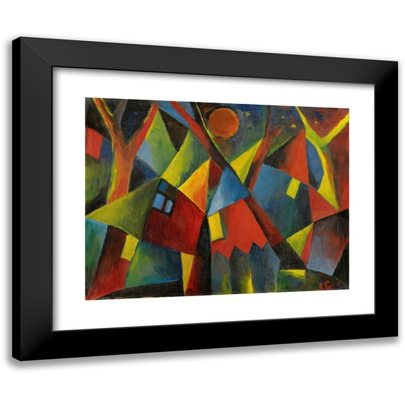 Arnold Topp 14x12 Black Modern Framed Museum Art Print Titled - Gelbroter Moon Over Falling Houses (Yellow Moon Over Tumbling Houses) (1919)