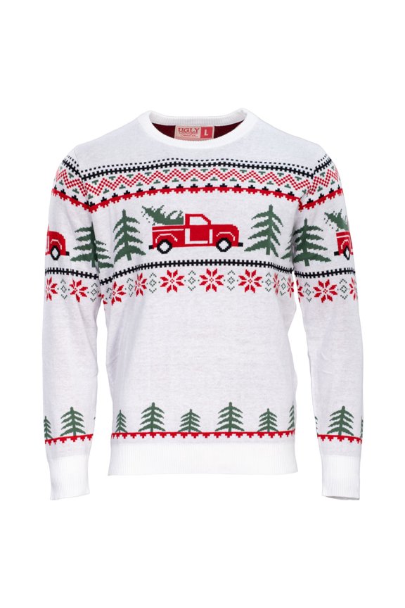 Arnold Truck and Trees Ugly Christmas Sweater, Funny Holiday Knitted Sweater for Men Women, Unisex Xmas Sweater, Winter Gift