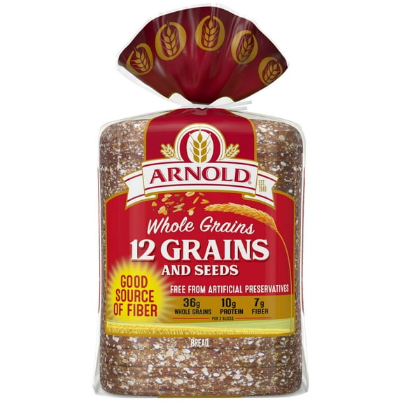 Arnold Whole Grains 12 Grains and Seeds Whole Grain Bread Loaf, 24 oz (Pack of 2)