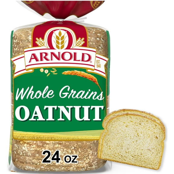 Arnold Whole Grains Oatnut Bread, 24 oz, Soft Pre-sliced Multigrain Bread, Bag (Pack of 4)
