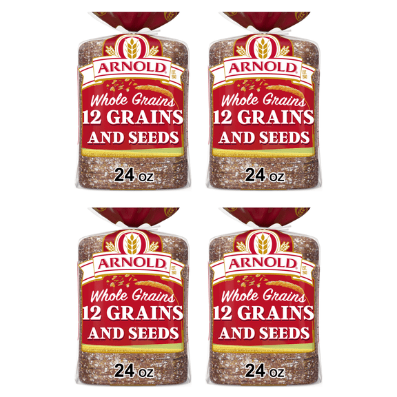 Arnold Whole Grains Oatnut Bread, 24 oz, Soft Pre-sliced Multigrain Bread, Bag (Pack of 4)