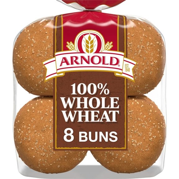 Arnold Whole Wheat Hamburger Buns 8 ct 16 oz Soft Wheat Buns (Pack of 4)