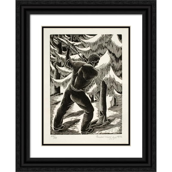 Arnold Wiltz 11x14 Black Ornate Wood Framed Double Matted Museum Art Print Titled: Untitled (Man Cutting Down Tree) (1936)