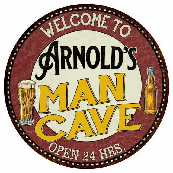 Arnold's Man Cave 12" Round Metal Sign Kitchen Bar Wall Décor 200120035247