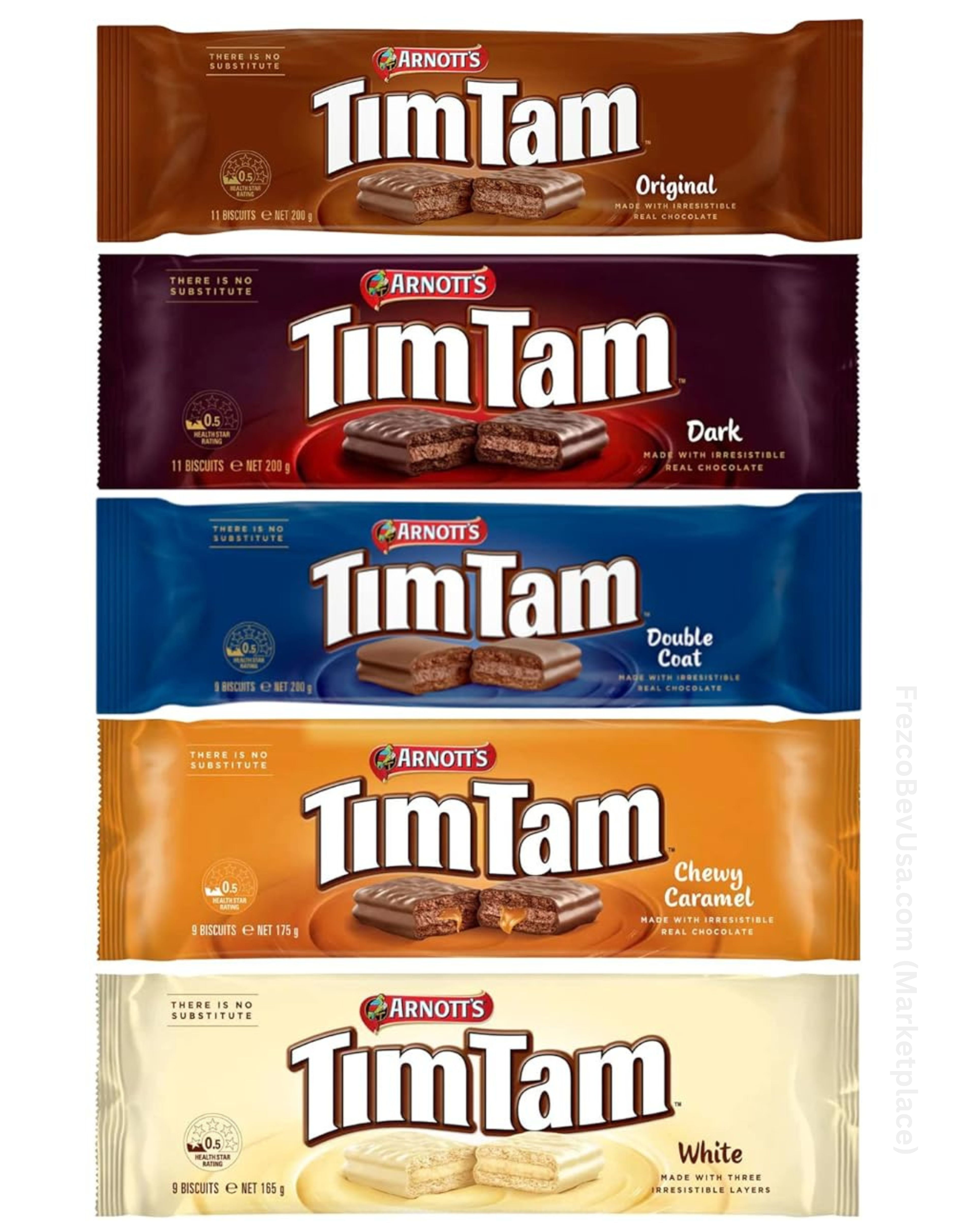 Arnott's Simpler - Tim Tam Chocolate Biscuits - 5 Pack - 1 x Original, 1 x Dark, 1 x Double Coat, 1 x Chewy Caramel, 1 x White Aussie Made & Loved ... Imported From Australia