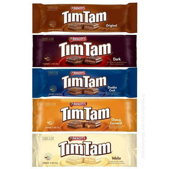 Arnott's Simpler - Tim Tam Chocolate Biscuits - 5 Pack - 1 x Original, 1 x Dark, 1 x Double Coat, 1 x Chewy Caramel, 1 x White Aussie Made & Loved ... Imported From Australia