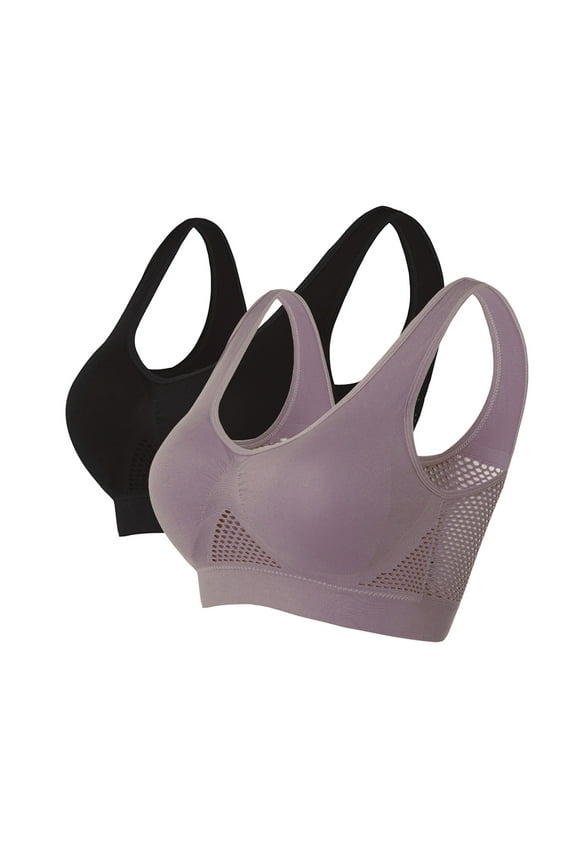 2-Pack Breathable Cool Liftup Air Bra for Women, New Sports Bra Large Size Seamless Air Bra, Trendy Comfortable Mesh Sports Yoga Bra XXXL