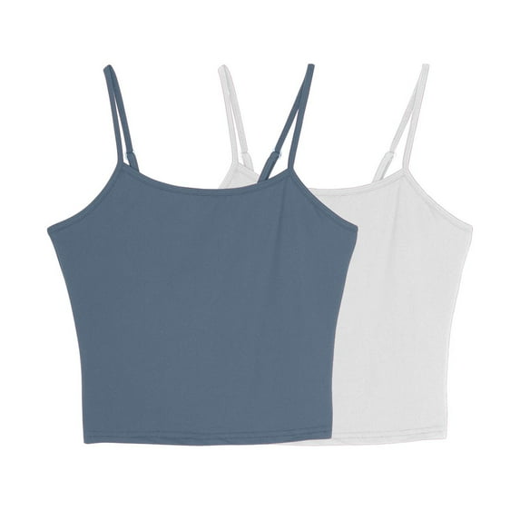 Arnsht 2 Packs Crop Tank Top for Women, Basic Solid Cropped Double Layer Spaghetti Strap Short Sleeveless Camisole White M