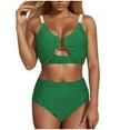 thumbnail image 1 of Arnsht 2 Piece Bikini Set V Neck Cutout Swimsuit High Waisted Textured Ruched 2025 Summer Beach Swim Bathing Suits Green S, 1 of 1