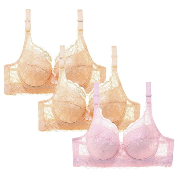 Arnsht 3PCS Lingerie for Women's Lace Underwire Bra Sheer See Through Bras Unpadded Ultra Thin Soft Comfort Breathable Underwear Beige 46D