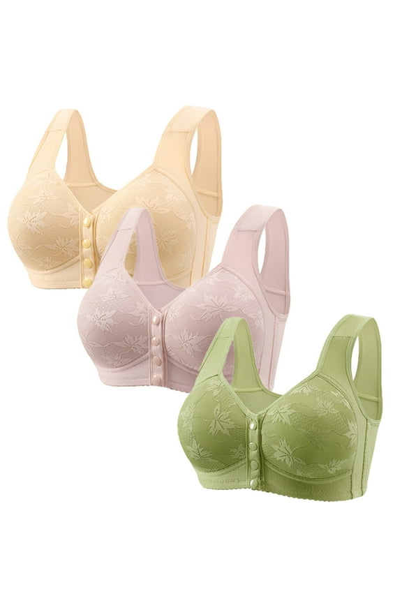 3Pc Daisy Bras for Older Women Front Snap Closure No Underwire Plus Size Comfortable Cotton Wireless Everyday Bras Bras Breathable Full Coverage Bras L