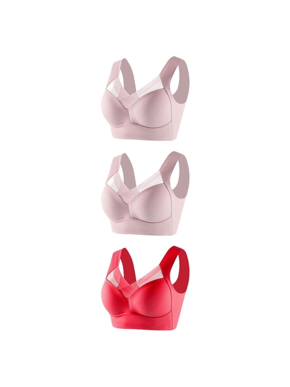 3Pcs Bras for Women No Underwire Push up Full Coverage Support Liftup Mesh Patchwork Hollow out Seamless Bralette Sexy Soft Comfort Everyday Bras XXL