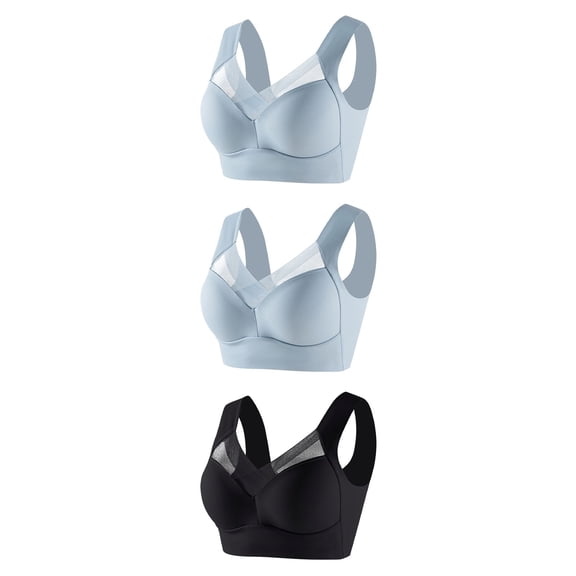 Arnsht 3Pcs Bras for Women No Underwire Push up Full Coverage Support Liftup Mesh Patchwork Hollow out Seamless Bralette Sexy Soft Comfort Everyday Bras XXXXXL