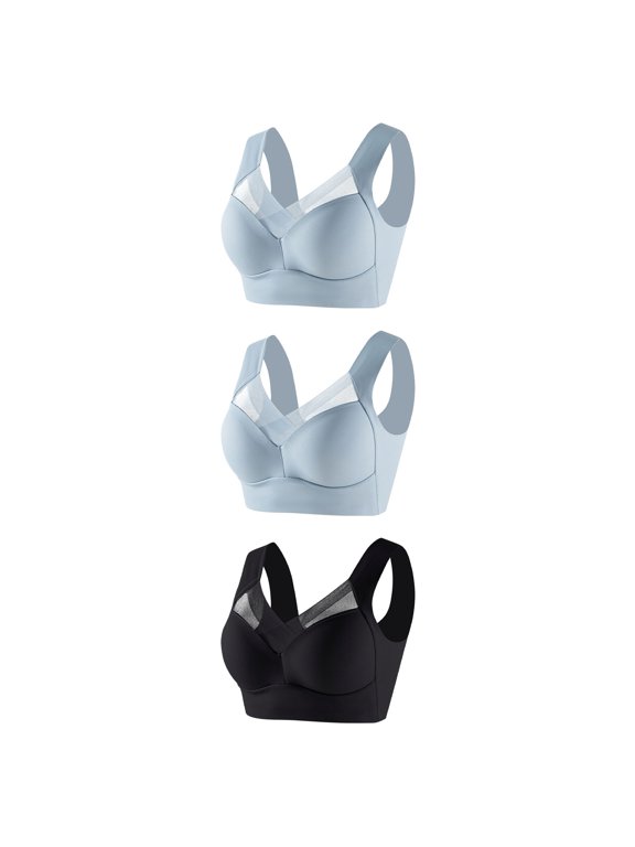 3Pcs Bras for Women No Underwire Push up Full Coverage Support Liftup Mesh Patchwork Hollow out Seamless Bralette Sexy Soft Comfort Everyday Bras XXXXXL