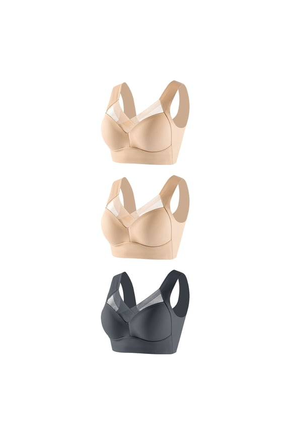 3Pcs Bras for Women No Underwire Push up Full Coverage Support Liftup Mesh Patchwork Hollow out Seamless Bralette Sexy Soft Comfort Everyday Bras L