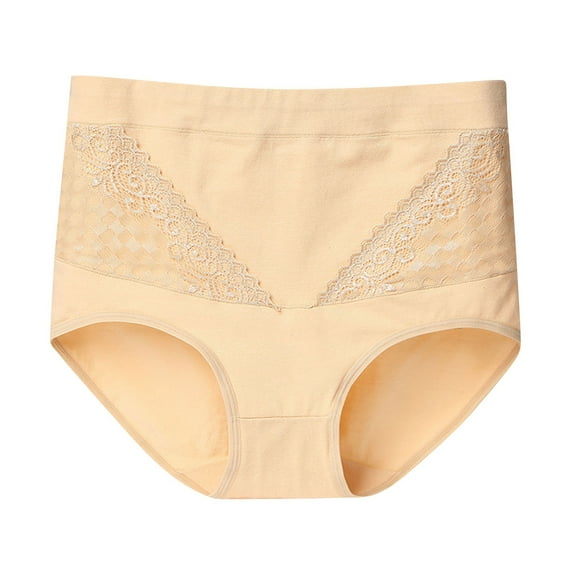 Arnsht 5PC Women's Briefs Underwear Cotton High Waist Tummy Control Panties Rose Jacquard Ladies Panty Beige L