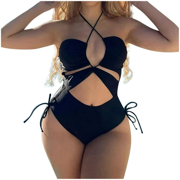 Arnsht Bathing Suit for Women Plus Size Womens High Cut Bikini Set Cutout High Waisted Swimsuits Backless Bathing Swimsuits Black S